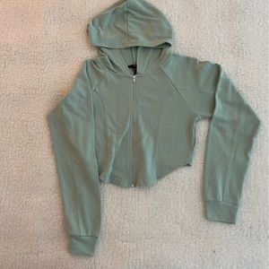 Forever 21 green cropped hooded zip up